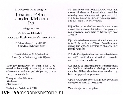 Johannes Petrus van den Kieboom- Antonia Elisabeth Rademakers